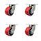 Service Caster 6'' Heavy Duty Red Poly on Cast Iron Swivel Caster Set with 2 Swivel Locks, 4PK CRAN-SCC-KP92S630-PUR-RS-BSL-2-S-2 - alternate 1